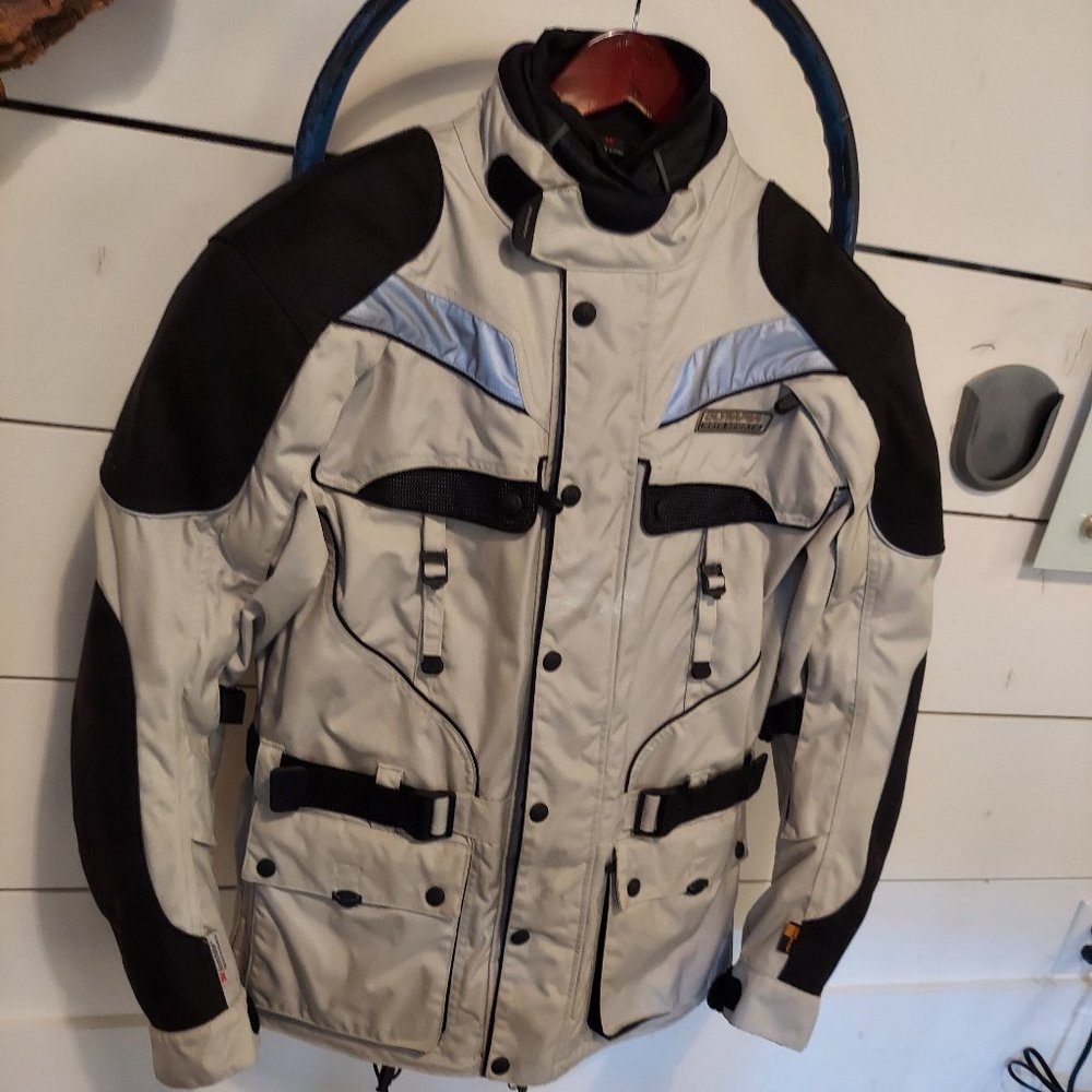 Olympia Moto Sports X Moto Jacket, Men's Medium - Grey w/ Black Trim